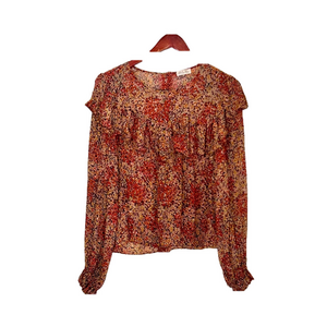 LoveShackFancy Silk Ruffle Floral Print Blouse top large